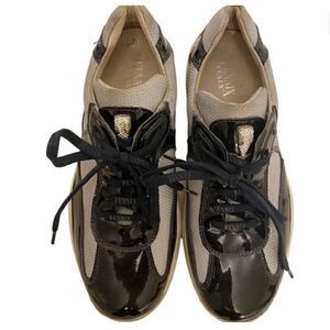 Fennix Italy Leather Navy Gray Sneakers Size 9.5 Swarovski crystals 495.00